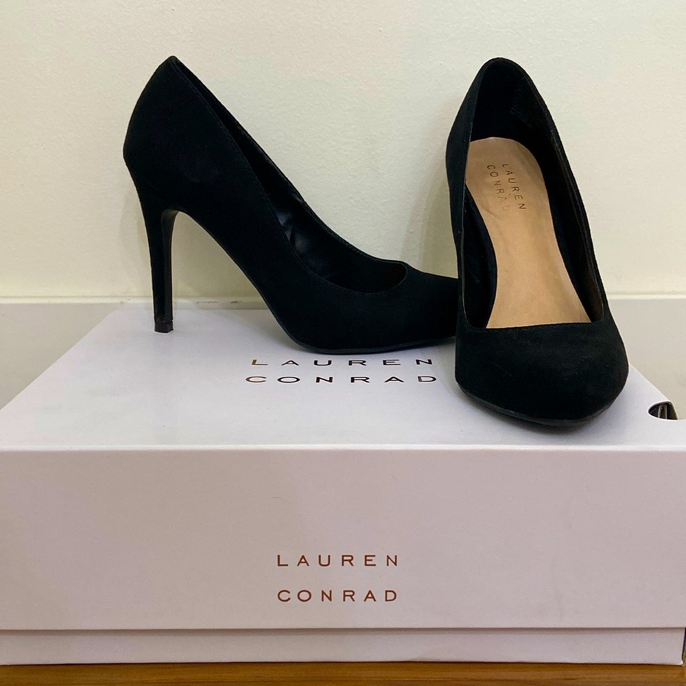 Lauren Conrad Blossom Black Suede Heels